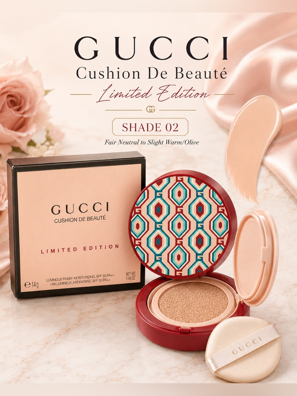 Gucci 02 Cushion De Beauté Limited Edition Foundation- fair w neutral warm/olive